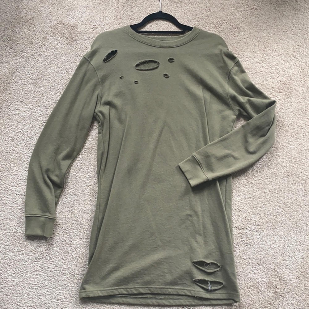 Ripped Olive Sweatshirt Dress